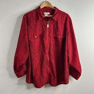 Michael Kors Blouse Top Womens 3X Snake Print Full Zip Long Sleeve Shirt